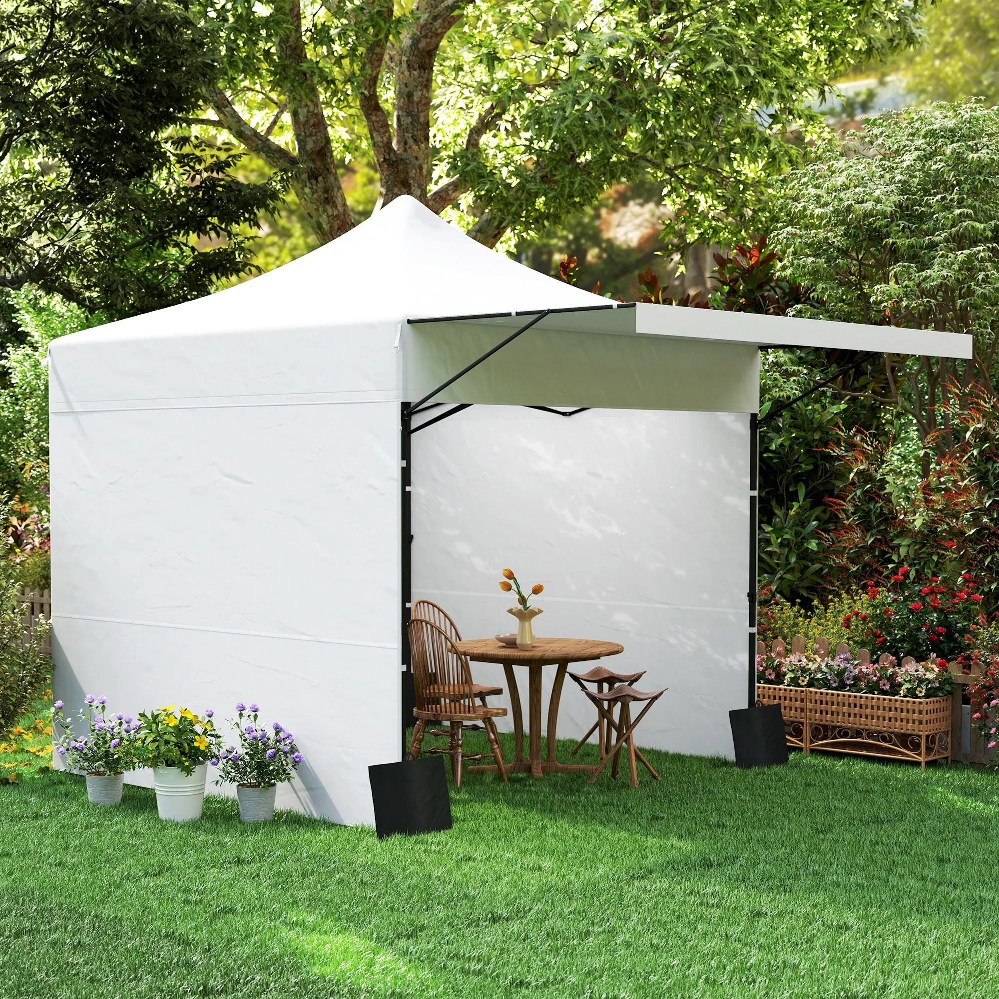 10' x 10' Pop-Up Canopy with Sidewalls, Height Adjustable Sun Shelter with Wheeled Bag and Sand Bags