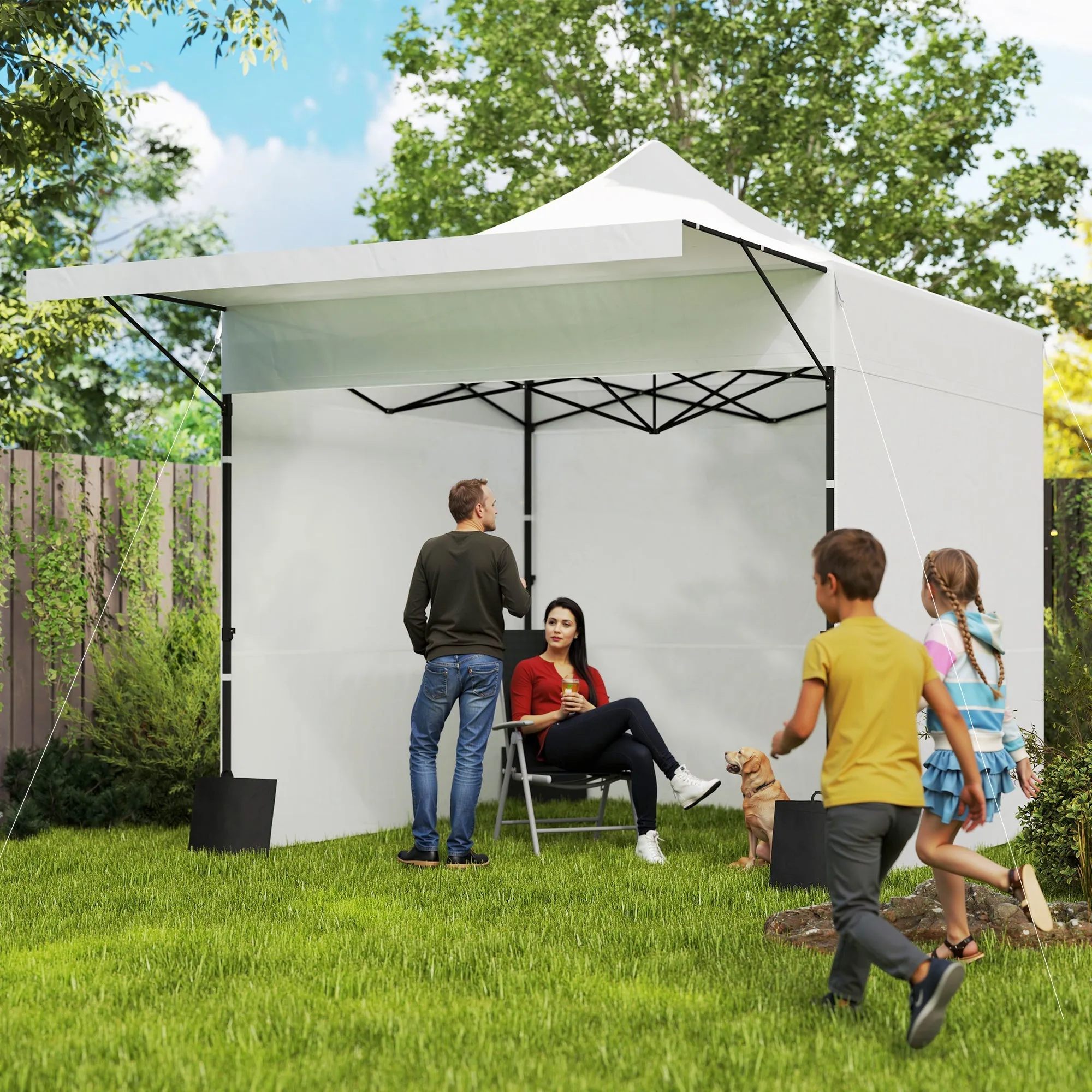 10' x 10' Pop-Up Canopy with Sidewalls, Height Adjustable Sun Shelter with Wheeled Bag and Sand Bags
