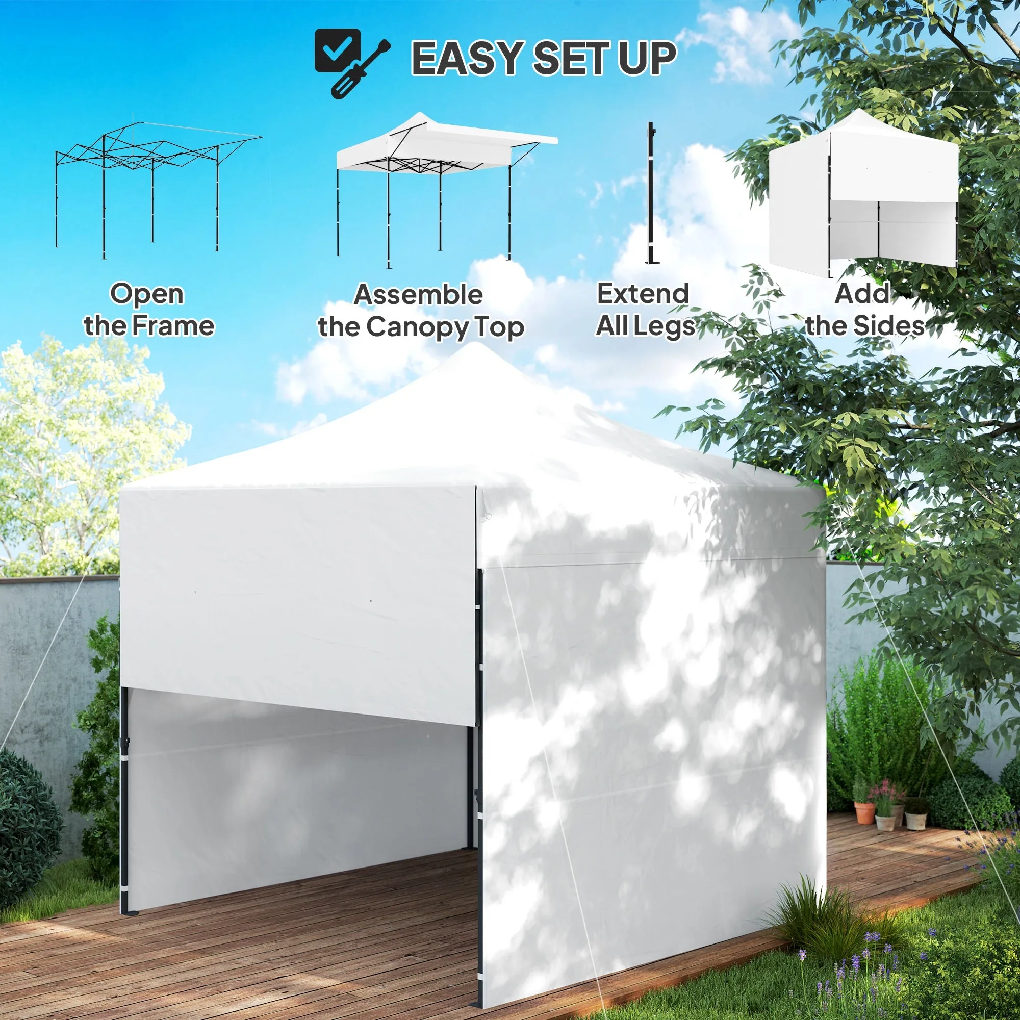 10' x 10' Pop-Up Canopy with Sidewalls, Height Adjustable Sun Shelter with Wheeled Bag and Sand Bags
