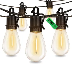 100FT Outdoor String Lights with 52 Shatterproof S14 Vintage Edison Bulbs E12 Sockets,2700K Dimmable Outdoor Lights,IP55 Waterproof LED String Lights for Outside, Patio, Garden, Backyard,Bistro