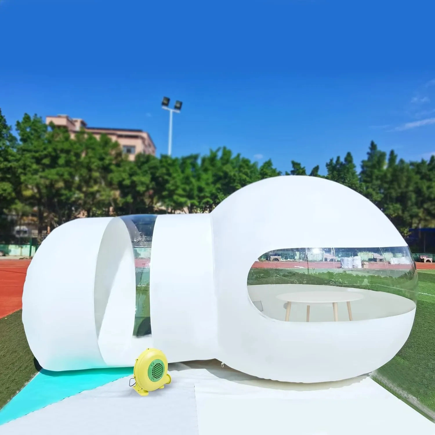 10ft Inflatable Bubble Tent House Clear Dome,Half Transparent Bubble Balloon House with 350W Quiet Air Blower for Backyard Stargazing All-Weather Campsite 6.6FT Tunnel