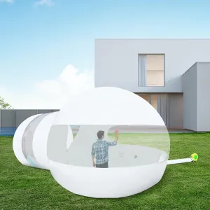 10ft Inflatable Bubble Tent House Clear Dome,Half Transparent Bubble Balloon House with 350W Quiet Air Blower for Backyard Stargazing All-Weather Campsite 6.6FT Tunnel