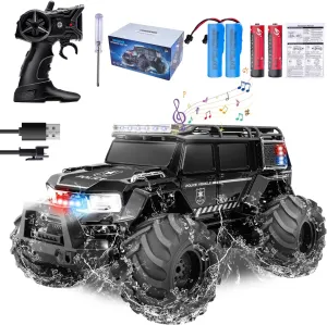 1:14 RC Truck 4X4 Waterproof Off Road RC Police Car Fast RC Cars for Adults All Terrain RC Crawler for Boys Girls 6 7 8 9 10 11 12 Years Old Gift (Black)