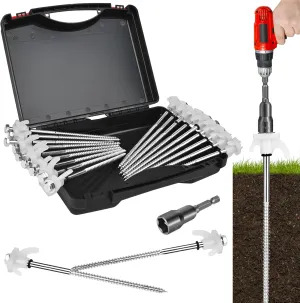 12 Pack Tent Stakes Heavy Duty 8 Inch Ground Anchor Screw Camping Stakes with Luminous Head Metal Threaded Tent Pegs, Includes Hex Head Driver and Storage Box
