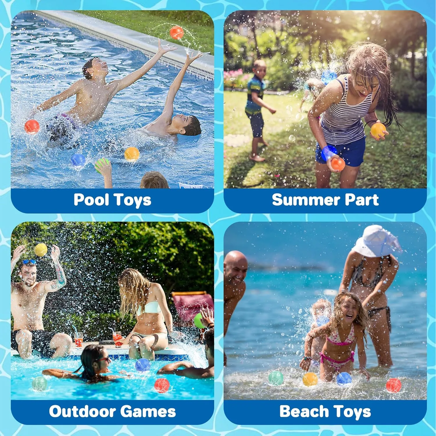 12 PCS Reusable Water Balloons, Self Sealing Silicone Water Bomb with Mesh Bag, Quick Fill Water Splash Ball for Outdoor Activities, Summer Toys Swimming Pool Party Supplies Bath Toy Gift