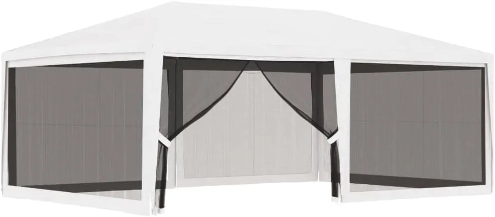 13.1'x19.7' White Party Tent with 4 Mesh Sidewalls, Heavy Duty Iron Frame & PE Roof Canopy Tent for Outdoor Events, Weddings, BBQs, Backyard Gatherings