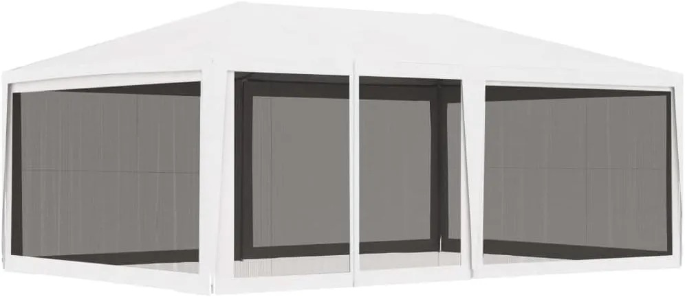 13.1'x19.7' White Party Tent with 4 Mesh Sidewalls, Heavy Duty Iron Frame & PE Roof Canopy Tent for Outdoor Events, Weddings, BBQs, Backyard Gatherings