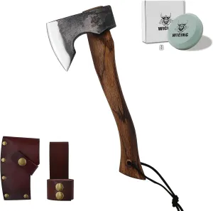 13.5 Inch Hatchet, Camping Axes and Hatchets 1065 Carbon Steel and Beech Handle, with Leather Sheath