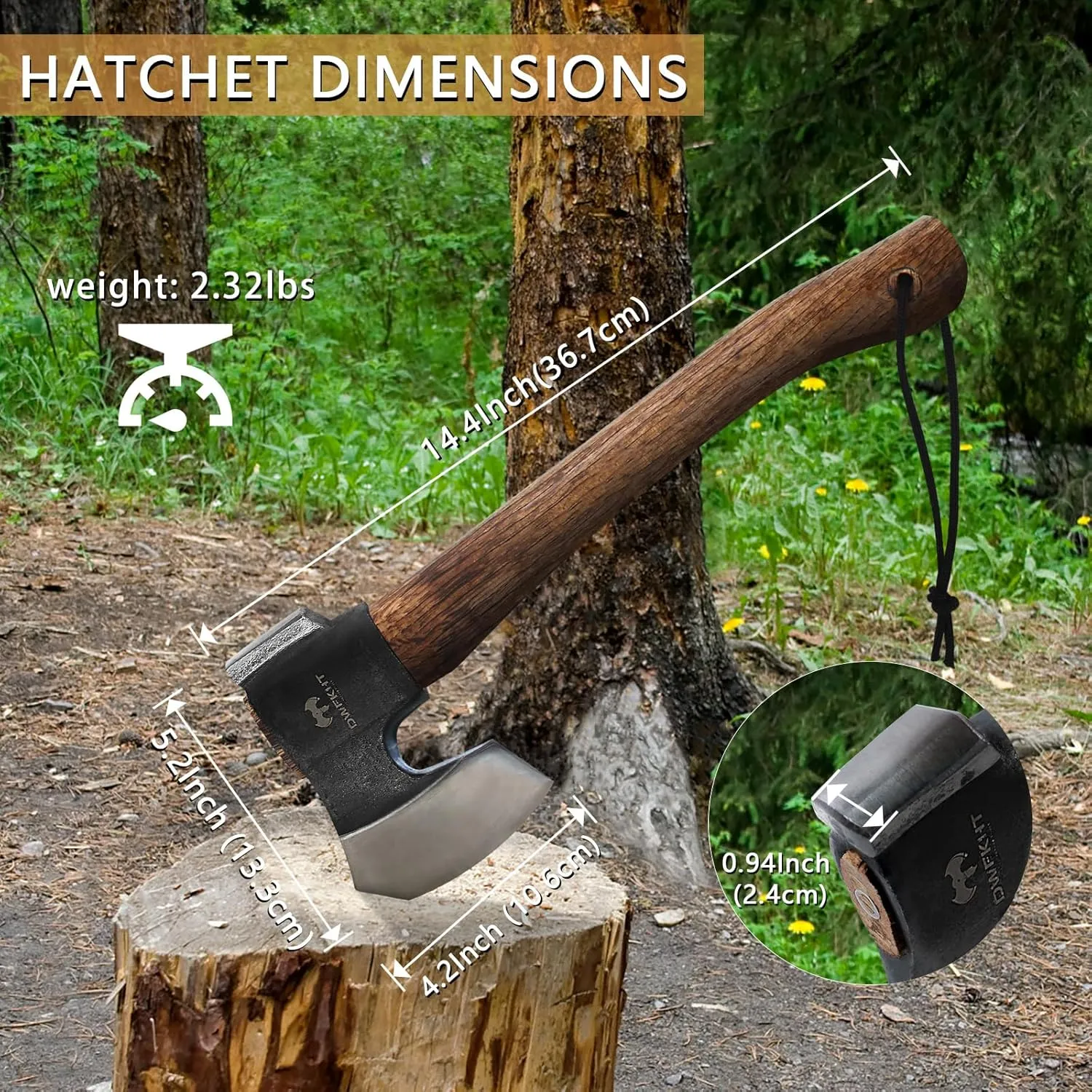 14.4" Hatchet, Camping Hatchet, Hand Forged Axe with Sheath, Bushcraft Axe with 1065 Carbon Steel and Beech Handle for Wood Chopping – Perfect for Outdoor Survival and Adventures