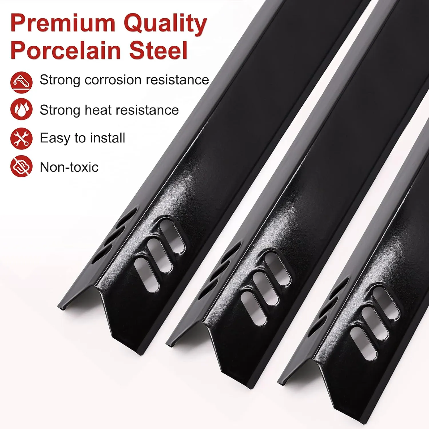 15 inch Porcelain Grill Heat Shields Replacment for Dyna-Glo DGF510SBP, DGF493BNP, Set of 4 Barbeque Grill Heat Plates for Backyard Grill Replacement Parts BY15-101-001-02, BY13-101-001-13, GBC1460W