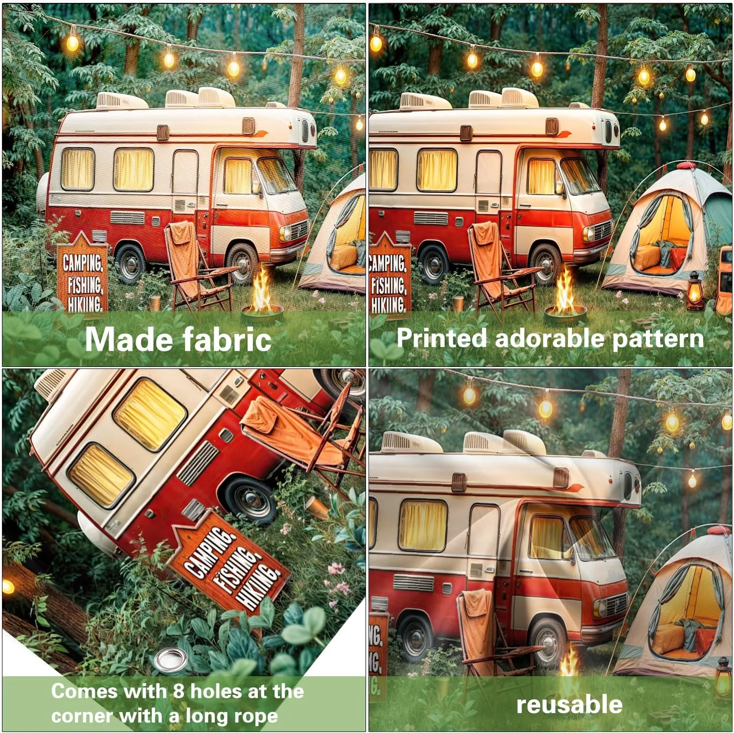 16X7FT Camping Garage Door Banner Cover Forest Scene Campfire Camper Tent Theme Party Garage Door Decorations Backdrop Camping Holiday Outdoor Party Decor