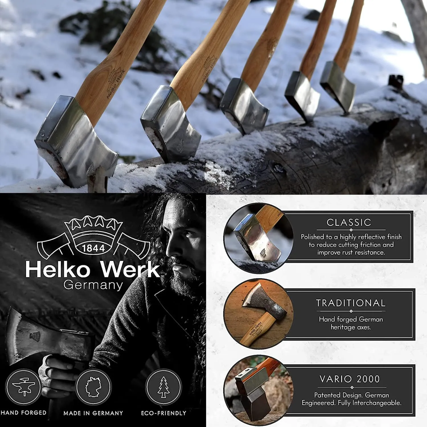 1844 Helko Werk Germany Classic Forester - 3.5 lb Felling Axe - Made in Germany Multi-Purpose Cutting and Felling Axe for Felling Trees, Splitting Wood - Head 3.5 lbs, Handle 31 in.(Forester) #10495