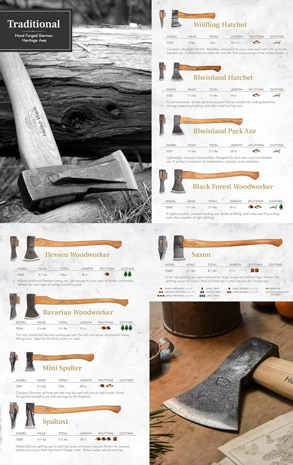 1844 Helko Werk Germany Traditional Bavarian Woodworker Axe - Made in Germany Heavy Duty Felling Axe and Cutting Axe, Large German Forest Axe - Head 3.5 lbs, Handle 31 in. (Bavarian) #13566