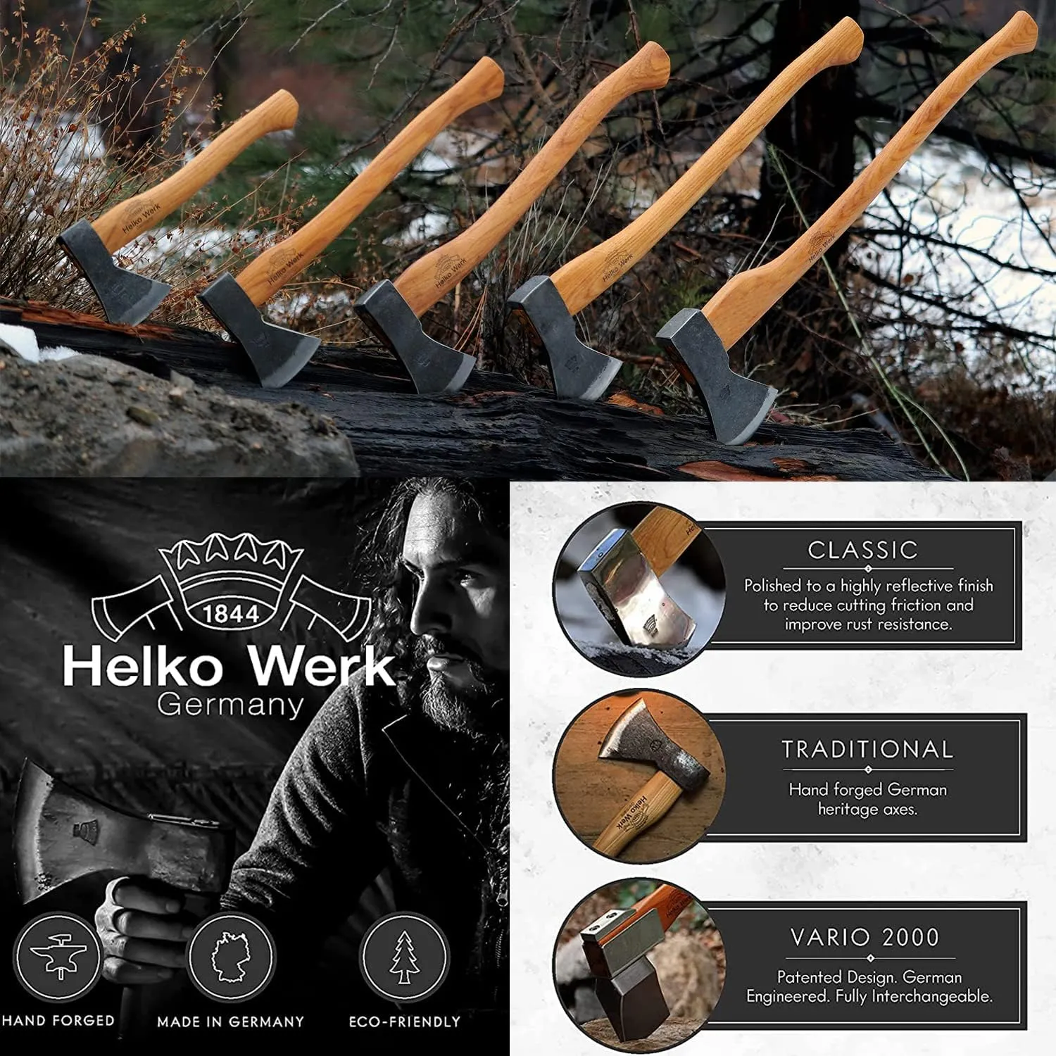 1844 Helko Werk Germany Traditional Bavarian Woodworker Axe - Made in Germany Heavy Duty Felling Axe and Cutting Axe, Large German Forest Axe - Head 3.5 lbs, Handle 31 in. (Bavarian) #13566