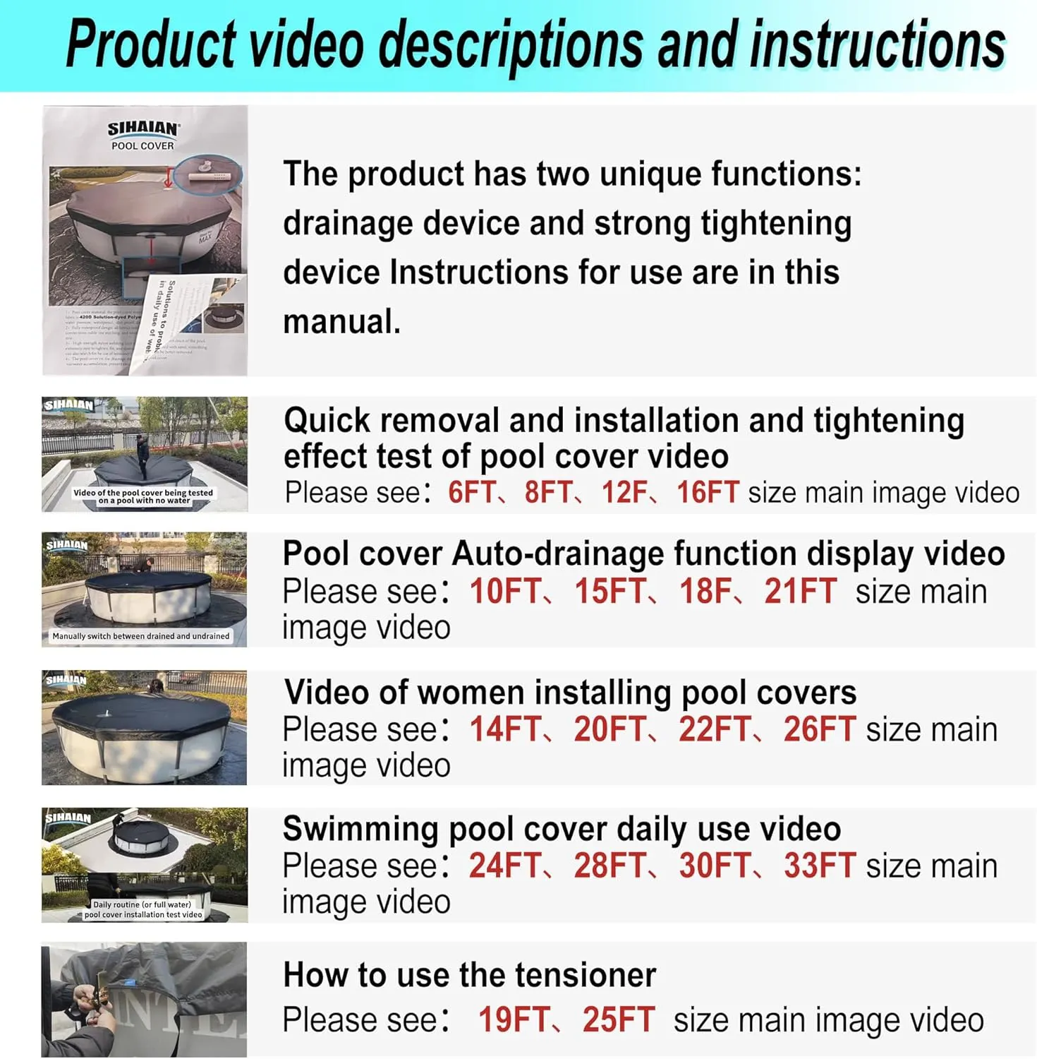 19 Ft Pool Cover, with Automatic Drain Round Pool Cover, One-Piece Quick Installation and Removal Above Ground Pool Cover, Preventing Waterlogging, UV Protected Solar Swimming Pool Cover