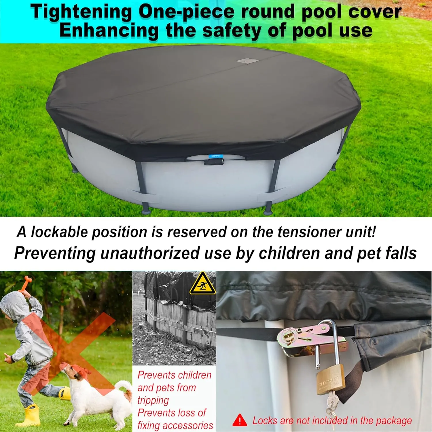19 Ft Pool Cover, with Automatic Drain Round Pool Cover, One-Piece Quick Installation and Removal Above Ground Pool Cover, Preventing Waterlogging, UV Protected Solar Swimming Pool Cover