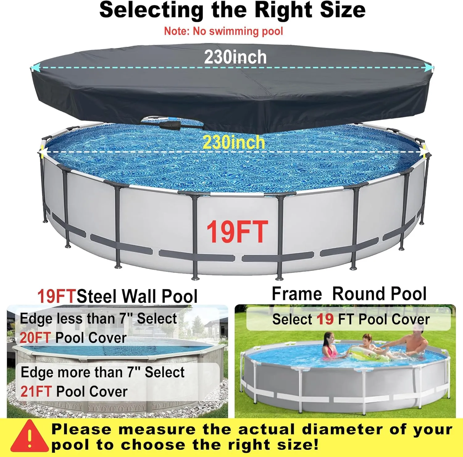 19 Ft Pool Cover, with Automatic Drain Round Pool Cover, One-Piece Quick Installation and Removal Above Ground Pool Cover, Preventing Waterlogging, UV Protected Solar Swimming Pool Cover