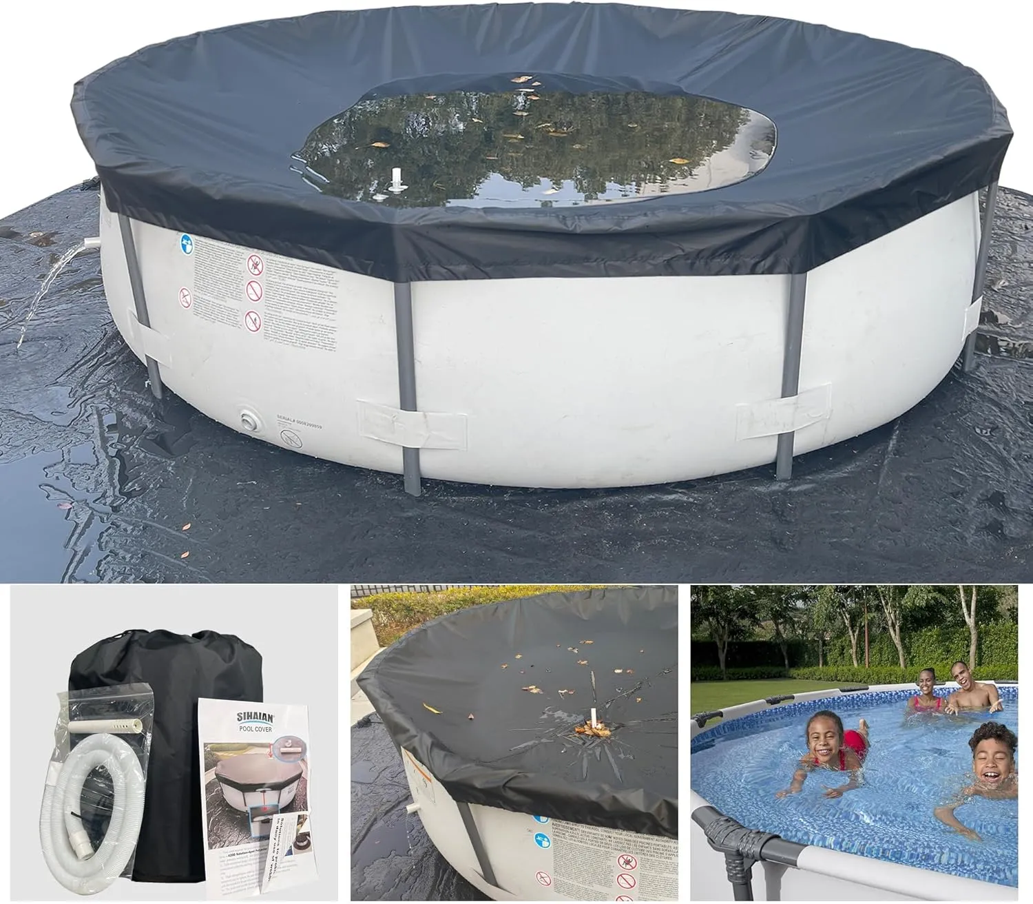 19 Ft Pool Cover, with Automatic Drain Round Pool Cover, One-Piece Quick Installation and Removal Above Ground Pool Cover, Preventing Waterlogging, UV Protected Solar Swimming Pool Cover