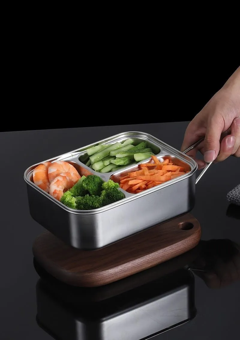 1SET Camping Portable Stainless Steel Square Two Grid Tableware Folding Tableware Medium(M2-2)