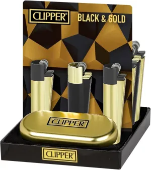 1X Clipper Metal Lighter - Assorted Black & Gold Color (Ship Out 1 PC Only/Random Color) Bundles with KATZONE Silicone Sleeve   Extra Flint System