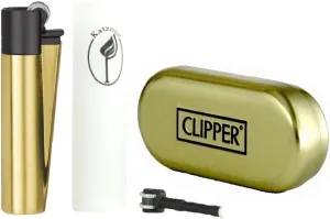 1X Clipper Metal Lighter - Black Trim & Gold Finish Bundles with KATZONE Silicone Protective Sleeve   Extra Flint System