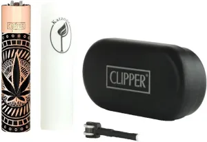 1X Clipper Metal Lighter Large(CP11) Only - Shiny Rose Gold/Premium Leaves Pattern   Bundles with KATZONE Silicone Sleeve   Extra Flint System