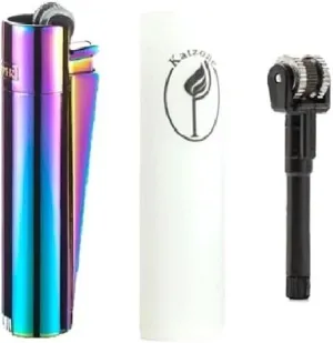1X Clipper Metal Lighter(CP11) Adjustable & Refillable - ICY Color Bundles with KATZONE Silicone Protective Sleeve   Extra Flint System