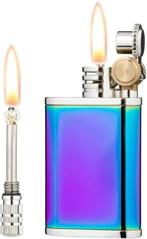 2 in 1 Lighetr Permanent Match Flint Wheel Kerosene Lighter, Fluid Refillable Copper Vintage Trench Lighters (Color : Purple)