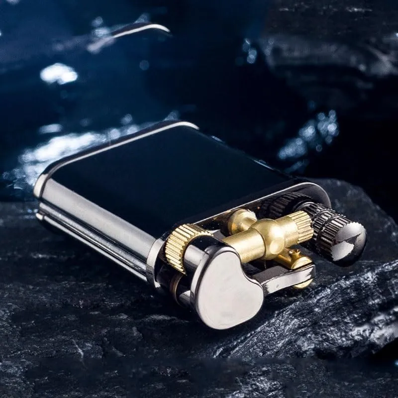 2 in 1 Vintage Kerosene Lighter Permanent Match Lighter Trench Lighter Soft Flame Antique Brass Rocker Arm Flint Wheel Cool Kerosene Lighter Classic Gift for Men(Gold)