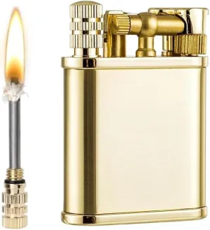 2 in 1 Vintage Kerosene Lighter Permanent Match Lighter Trench Lighter Soft Flame Antique Brass Rocker Arm Flint Wheel Cool Kerosene Lighter Classic Gift for Men(Gold)