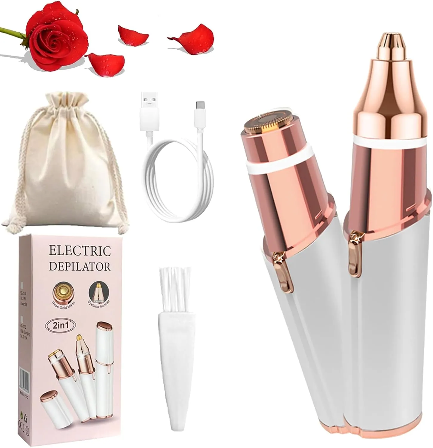 2-in-1 Women's Eyebrow and Facial Hair Removal Device, Electric Eyebrow Trimmer and Face Shavers, Facial - Eyebrow Hair Remover for Women (1 Set B)