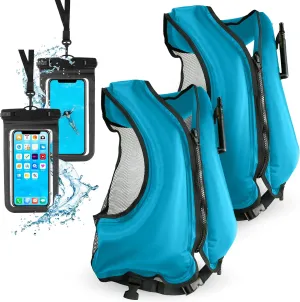 2 Inflatable Snorkel Vests for Adults with 2 Waterproof Phone Cases – Adjustable Snorkeling Vests – 68-220 lbs – Kayaking, Swimming, Paddle Boarding