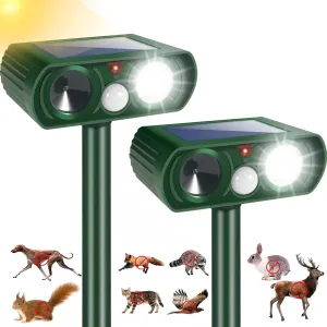 2 Pack 2025 Solar Ultrasonic Repellent Outdoor Cat Squirrel Rabbit Deer Repellent Devices Skunk Repellent for Yard,Animal Deterrent Motion Detection Flash Light for Racoon Dog Rodent Mole