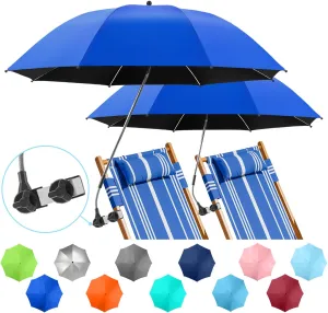 2 PACK Beach Umbrella with Clamp, 360 ° Adjustable Umbrellas for Chair, UPF50  Umbrella for Beach Chair, Patio Chair, Wheelchair, Camping Chair, Golf Carts (Chair Not Included)
