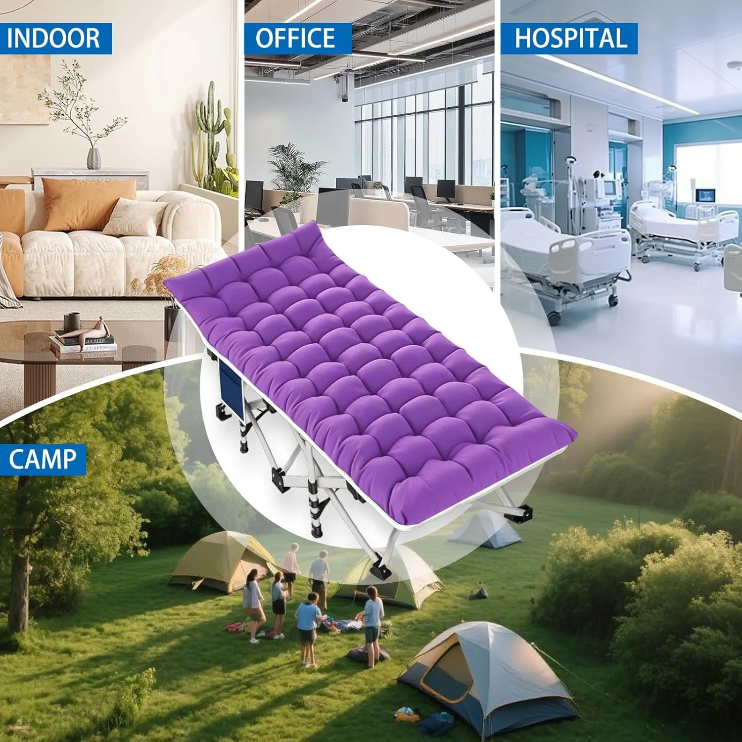 2 Pack Camping Cot with Mattress Comfortable Folding Bed for Adults Cot Bed Cots for Sleeping with Carry Bag Guest Bed Easy to Install Heavy Duty Outdoor Indoor
