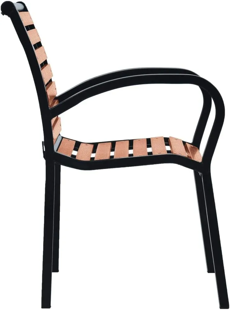 2-Pack Stackable Patio Chairs Outdoor with Steel Frame and WPC Slats Black Brown for Garden Patio Beach Camping and Outdoor Living Spaces Durable Weather-Resistant Easy to Clean
