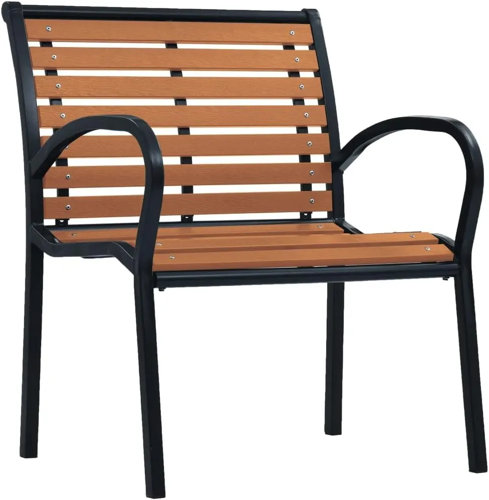 2-Pack Stackable Patio Chairs Outdoor with Steel Frame and WPC Slats Black Brown for Garden Patio Beach Camping and Outdoor Living Spaces Durable Weather-Resistant Easy to Clean