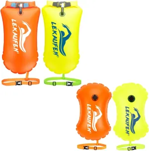 2 Pack Swim Buoy for Open Water Swimming - High Visibility Safety Float with Waterproof Dry Bag - for Swimmers, Triathletes, Kayakers & Snorkelers - Yellow & Orange