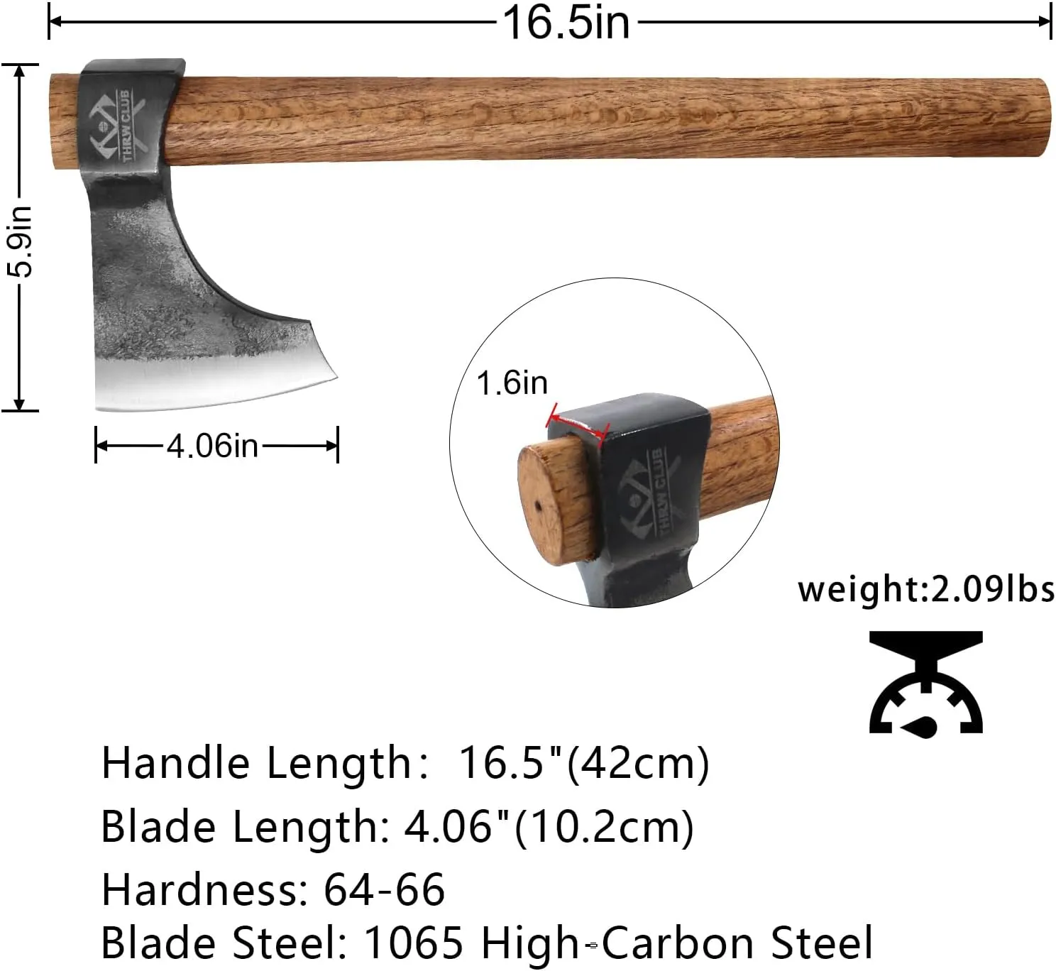 2 Pack Throwing Axe Set, 16.5" Throwing Tomahawk with 1065 High Carbon Steel & Wooden Handle, Perfect for Axe Throwing Game for Backyard, Competition and Recreation