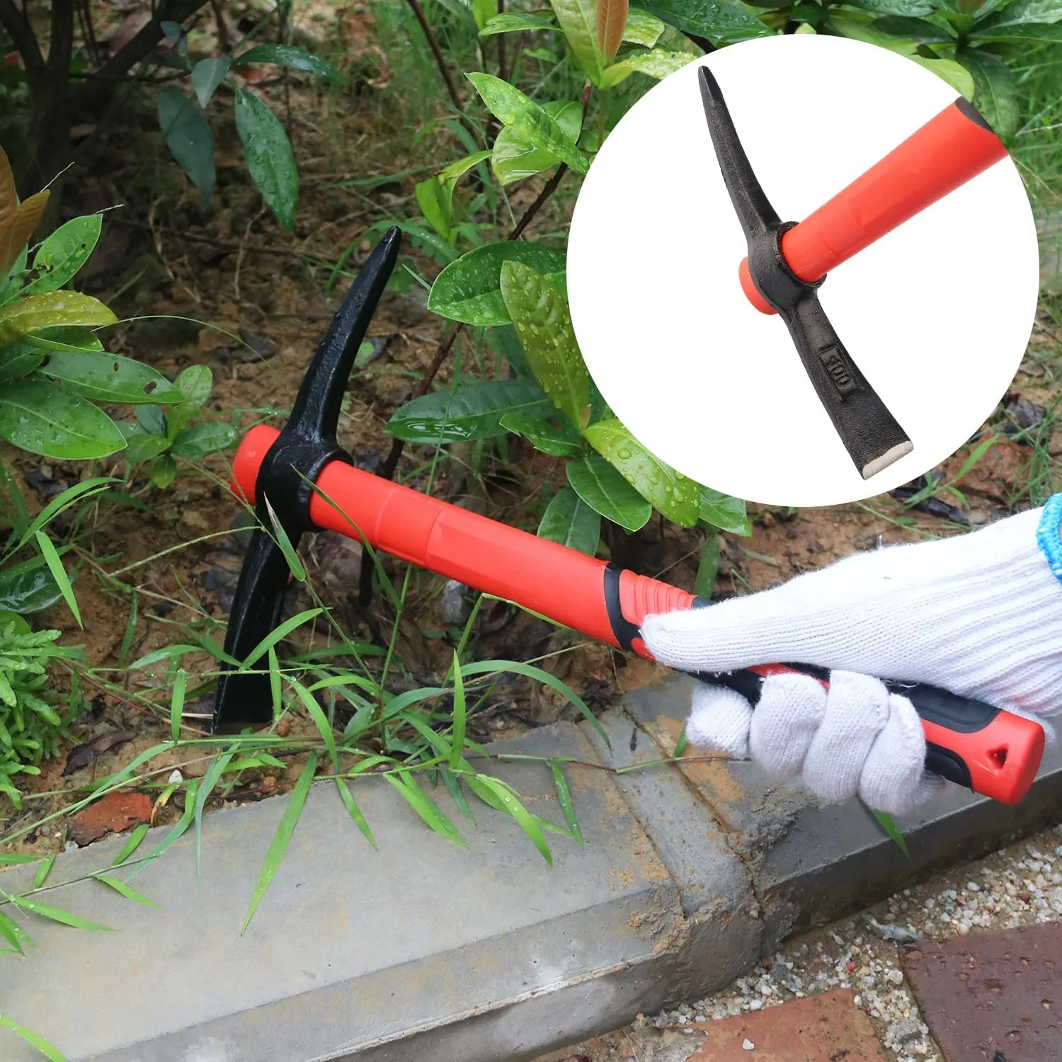 2 PCS 15 Inch Pick Mattock Hoe, Forged Weeding Garden Pick Axe with Fiberglass Handle, Pick Mattock Hoe for Loosening Soil, Gardening, Camping, by GENHAKON.