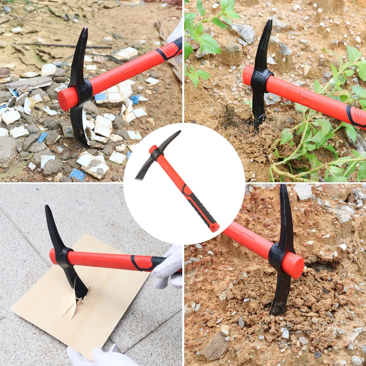 2 PCS 15 Inch Pick Mattock Hoe, Forged Weeding Garden Pick Axe with Fiberglass Handle, Pick Mattock Hoe for Loosening Soil, Gardening, Camping, by GENHAKON.
