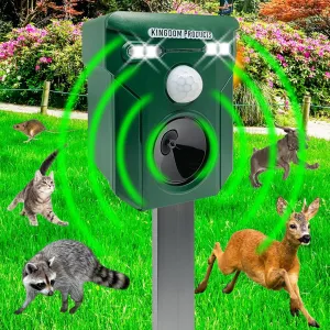 2025 Solar Animal Repeller with 29ft Expanded Sensing Distance and 110 Degree Wider Operating Range - Motion Activated Outdoor Animal Repellent with Special LED Lights, Alarm and Free USB Cable.