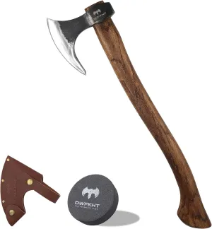 20.5" Viking Axe, Hand-Forged High Carbon Steel Tomahawk Axe, Viking Bearded Outdoor Camping Axe, Hatchet Axe with Leather Sheath and Sharper, Viking Gifts for Men