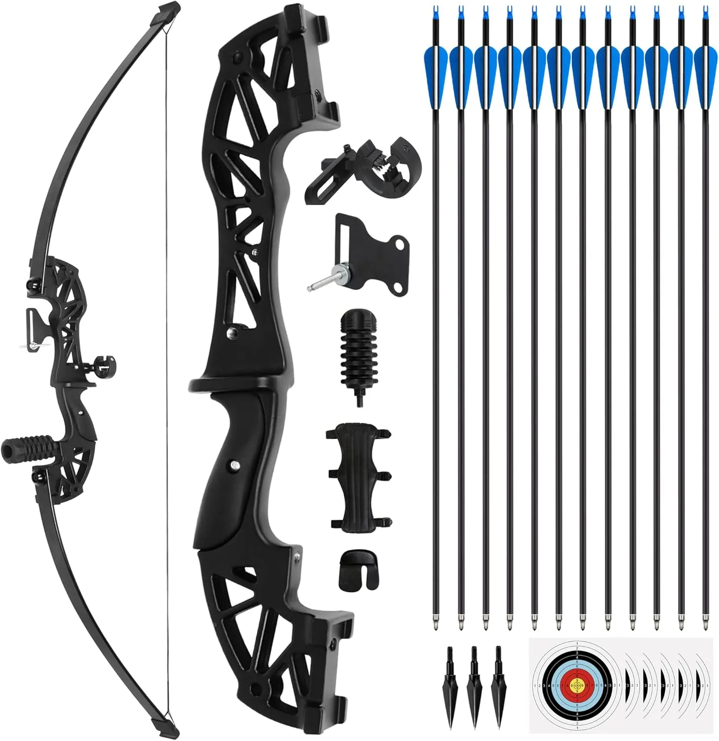 20lb Youth Recurve Bow and Arrow Set, Black Right Hand Archery Bow, Contains 12 Arrows, Suitable for Beginners to Practice
