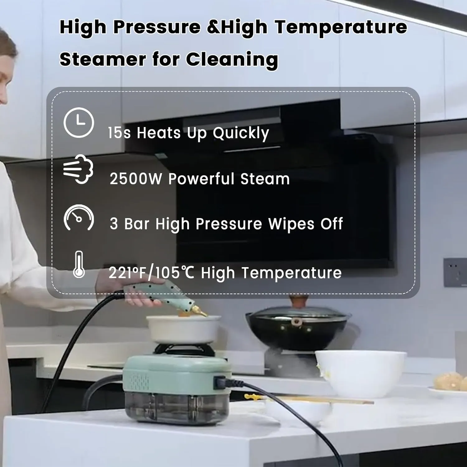 2500W Handheld Steam Cleaner,Portable Car Steamer For Auto Detailing,High-Temperature and Pressure Steam Cleaner For Home, Steam Cleaning Machine for Furniture,Kitchen,Grout,Floor,Tile (Green)
