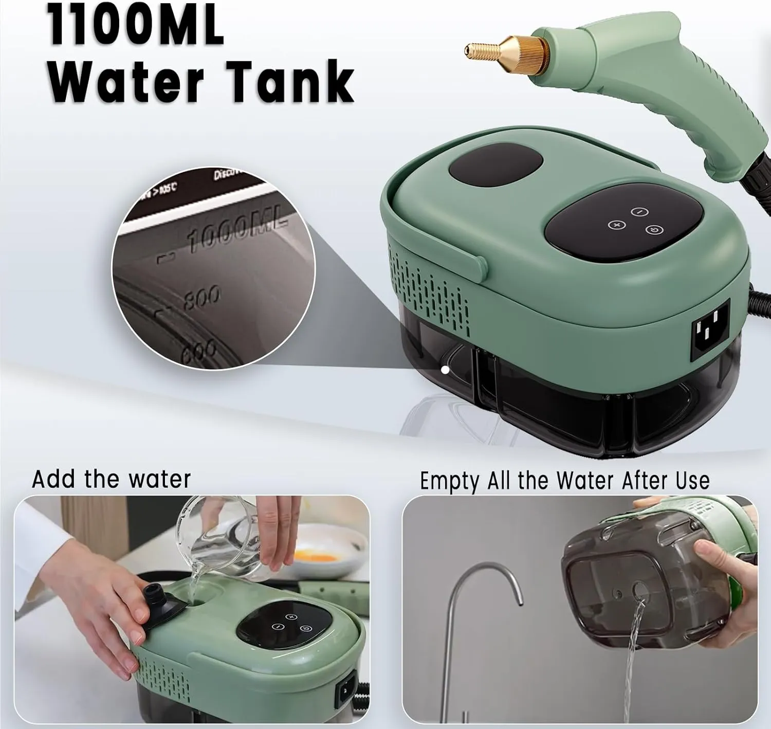 2500W Handheld Steam Cleaner,Portable Car Steamer For Auto Detailing,High-Temperature and Pressure Steam Cleaner For Home, Steam Cleaning Machine for Furniture,Kitchen,Grout,Floor,Tile (Green)