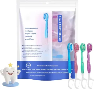 26Pack 5 in 1 Toothbrush & Floss,5 in 1 mini Toothbrush & Floss & Tongue Scraper & Toothpick Set,Disposable Toothbrushes with Toothpaste, Portable Oral Care for Travel Work (1bag) (1 Bag)