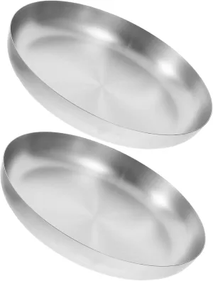 2pcs Stainless Steel Round Plates for Food Serving Elegant Metal Plates for Camping Picnics and Home Use Versatile Dining Trays for Steaks Desserts and More