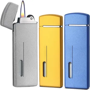 3 Pack Mini Lighter, with Visible Window,Refillable and Adjustable Pocket Lighter,Wheel Flint Ignition Portable Slim Lighter (Without Gas) (Color : Silver Gold Blue)