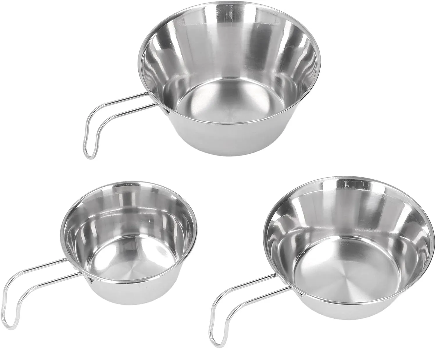 3 PCS Stainless Steel Camping Bowl Set, Portable Folding Mug Bowls for Backpacking, Picnic Mountaineering, Food Grade Material, Curling, with Extended Handle